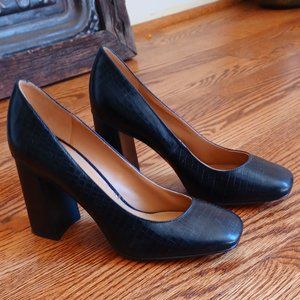 Black Croco Nine West Leather Pumps